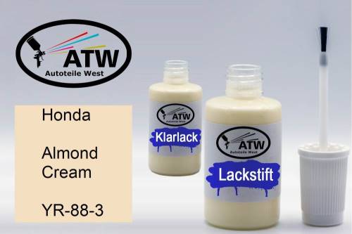 Honda, Almond Cream, YR-88-3: 20ml Lackstift + 20ml Klarlack - Set, von ATW Autoteile West.